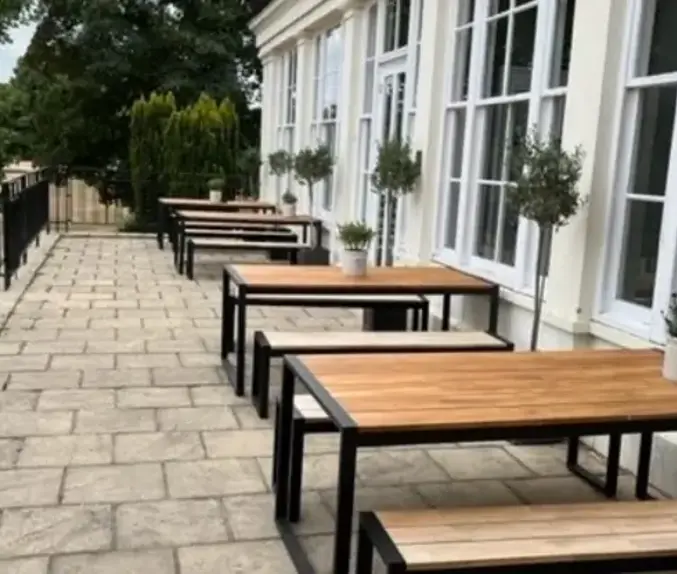 Picnic benches on patio area
