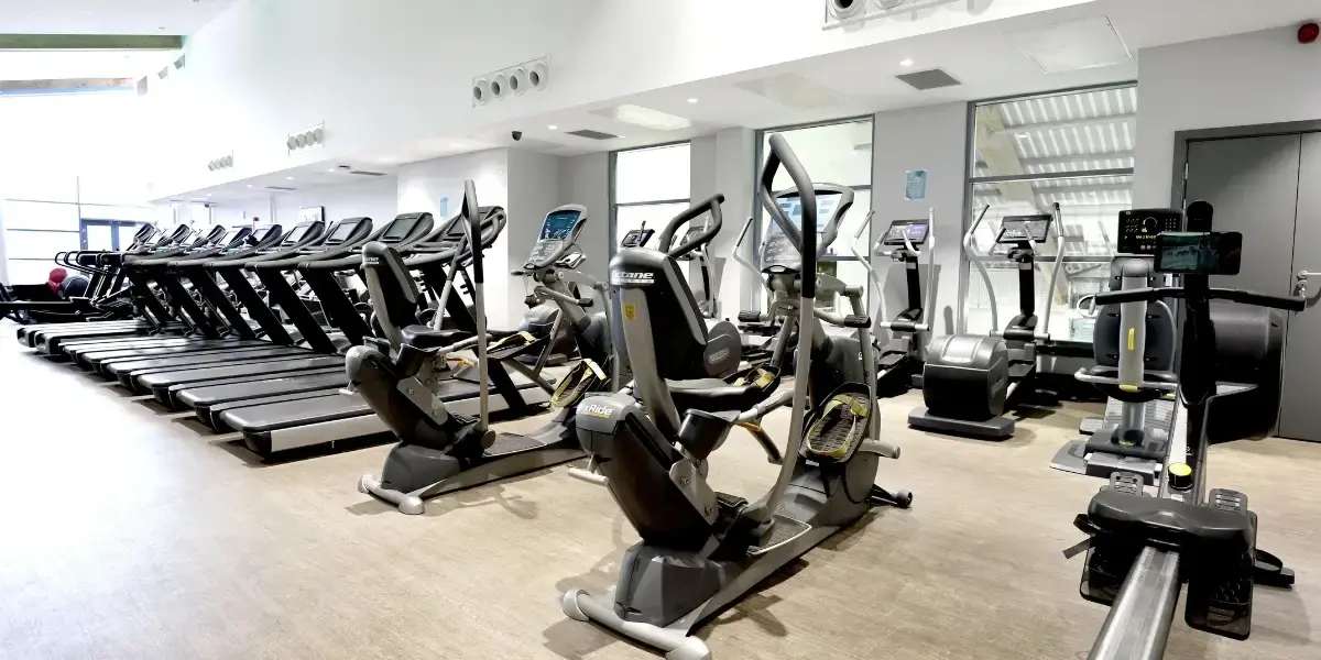 Exercise bikes and treadmills in gym