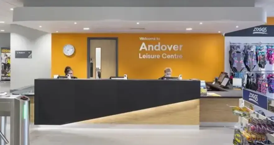 Reception area and Zoggs shop at Andover Leisure Centre