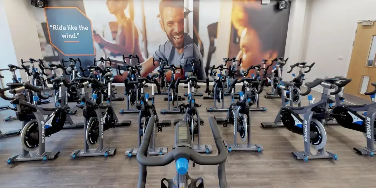 Group cycling studio at The Bridge