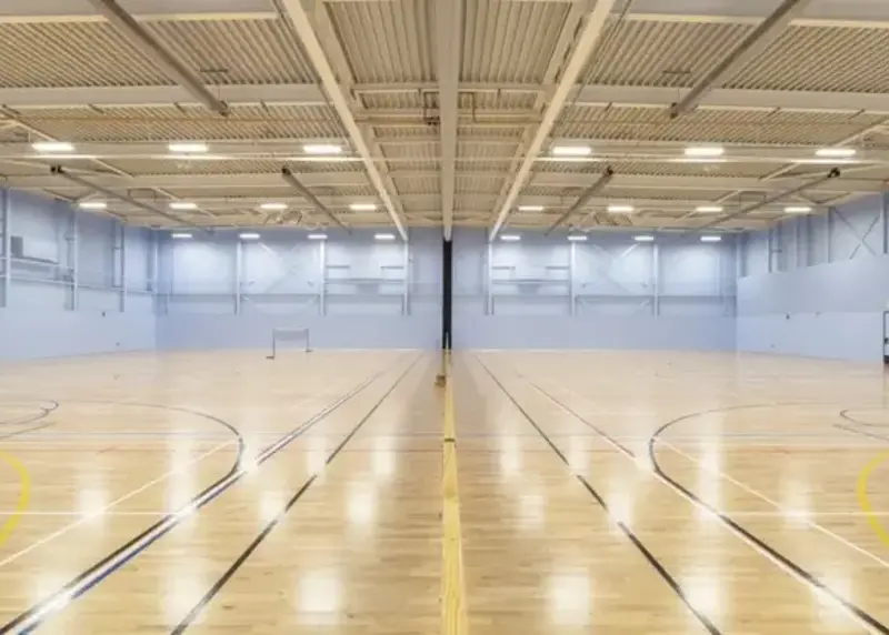 Wide shot of Andover Leisure Centre sports hall