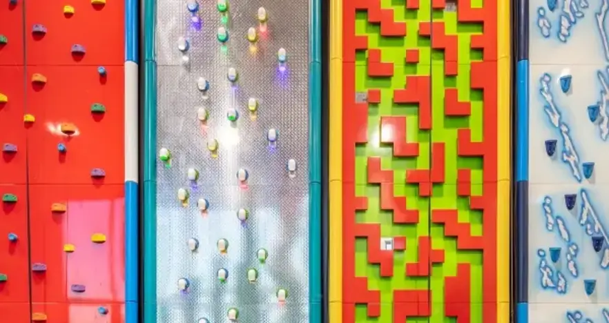 Close up of Clip n Climb walls at Andover Leisure Centre