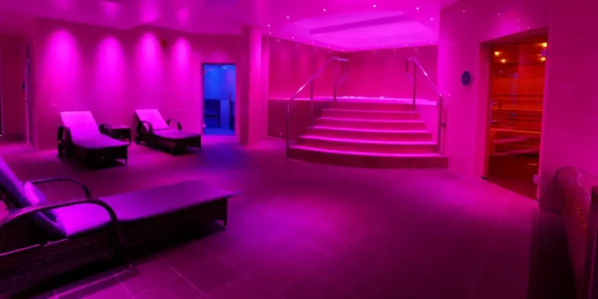 Spa at Blyth Sports Centre under a pink light
