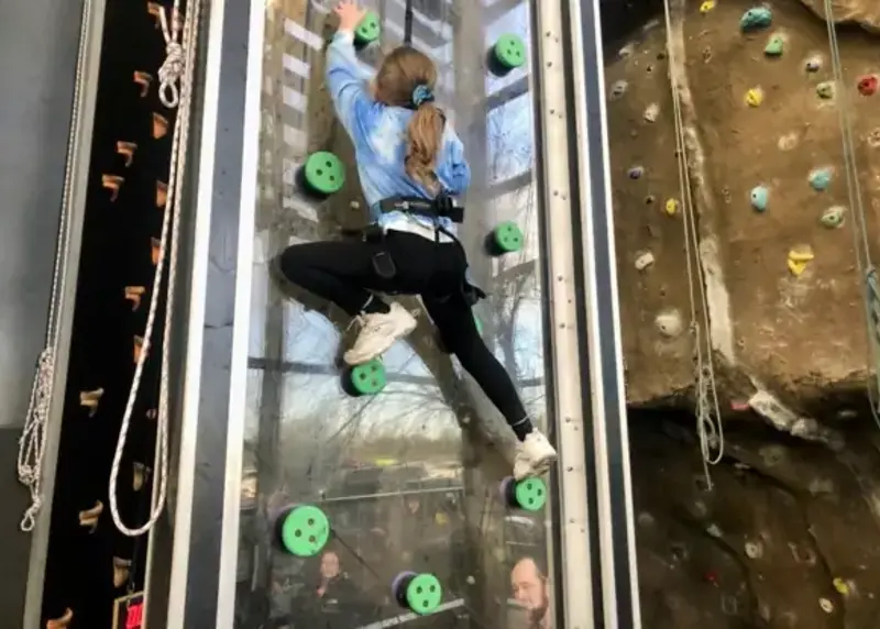 Girl using climbing wall